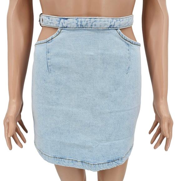 Revolve Weworewhat Womans size XL Cut Out Denim Jean Skirt Indigo Light Wash NEW - Picture 1 of 8